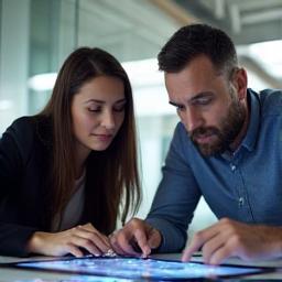 Zwei Personen im Meeting, die über mobile Konnektivität diskutieren